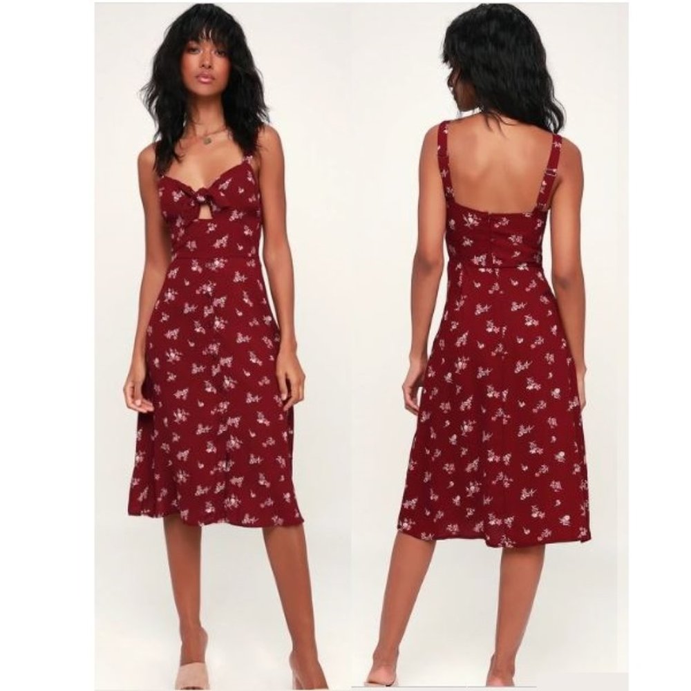 Lulus Are You Mine? Red Floral Midi Dress